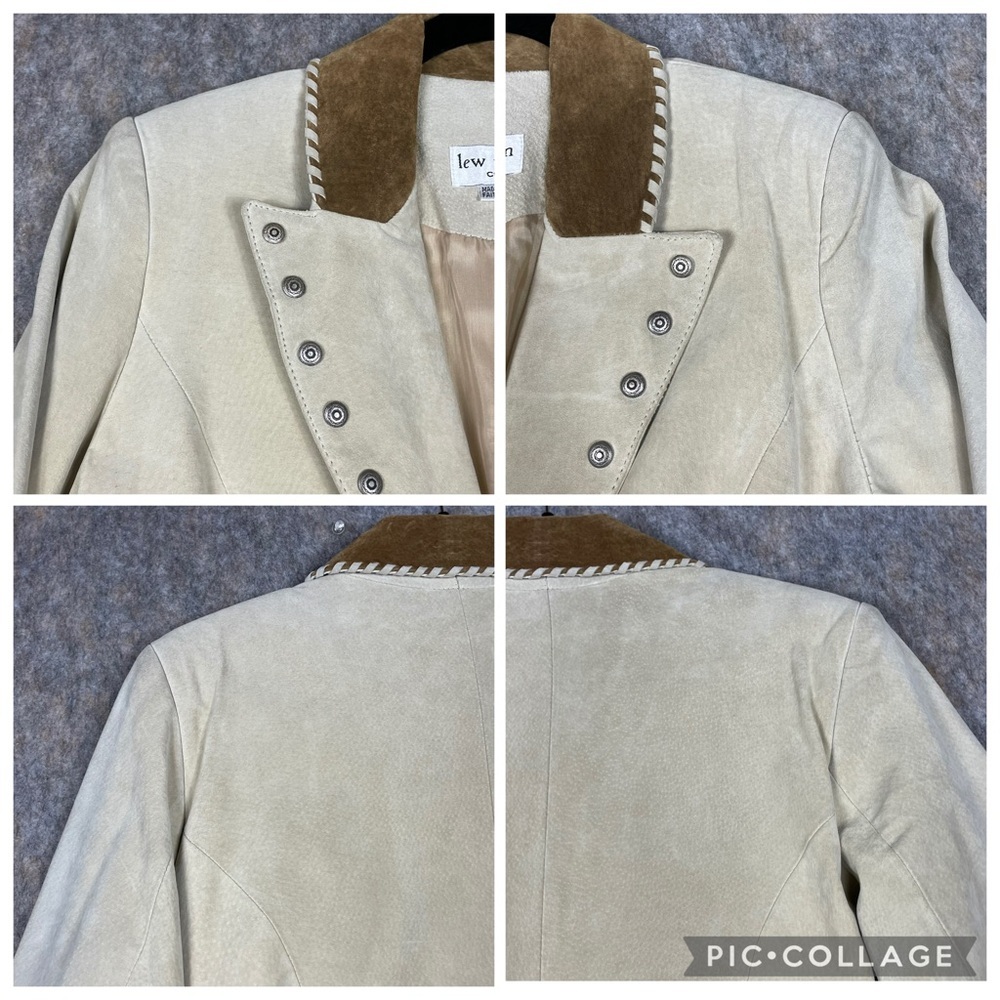 Vtg Lew Margam Leather Suede Western Aspen Whipstitch Studs Mid-Length Coat-Sz 8 - Picture 7 of 16